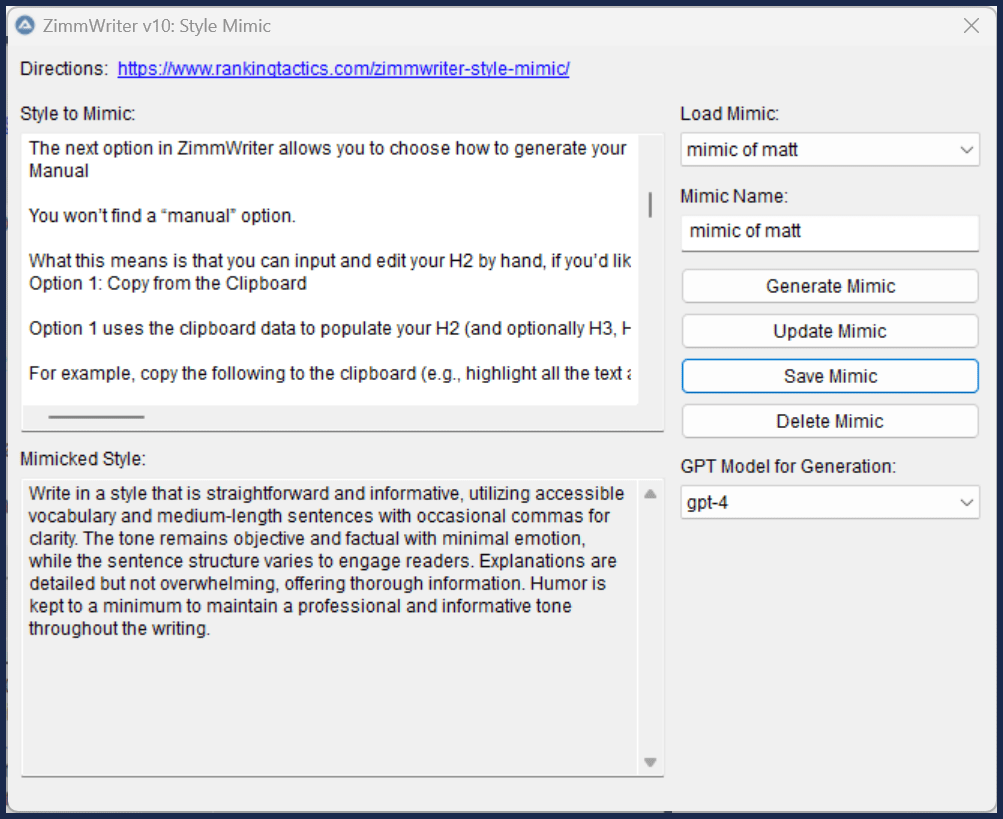 Style Mimic - 1721400191 20 ZimmWriter Style Mimic wwwrankingtacticscom