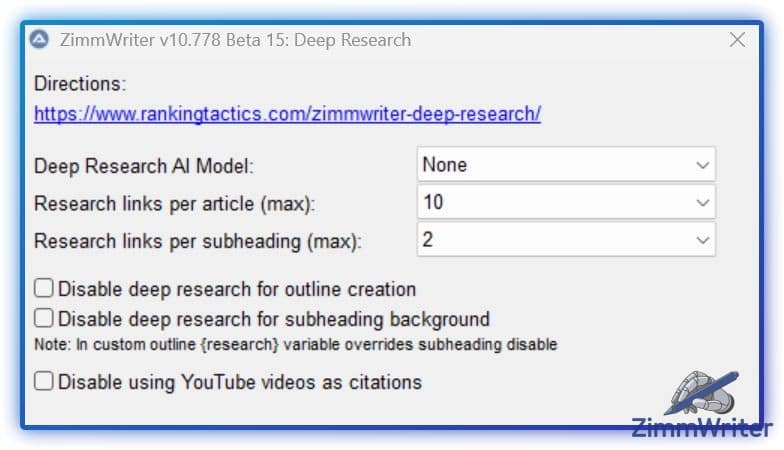 Das Deep Research Interface