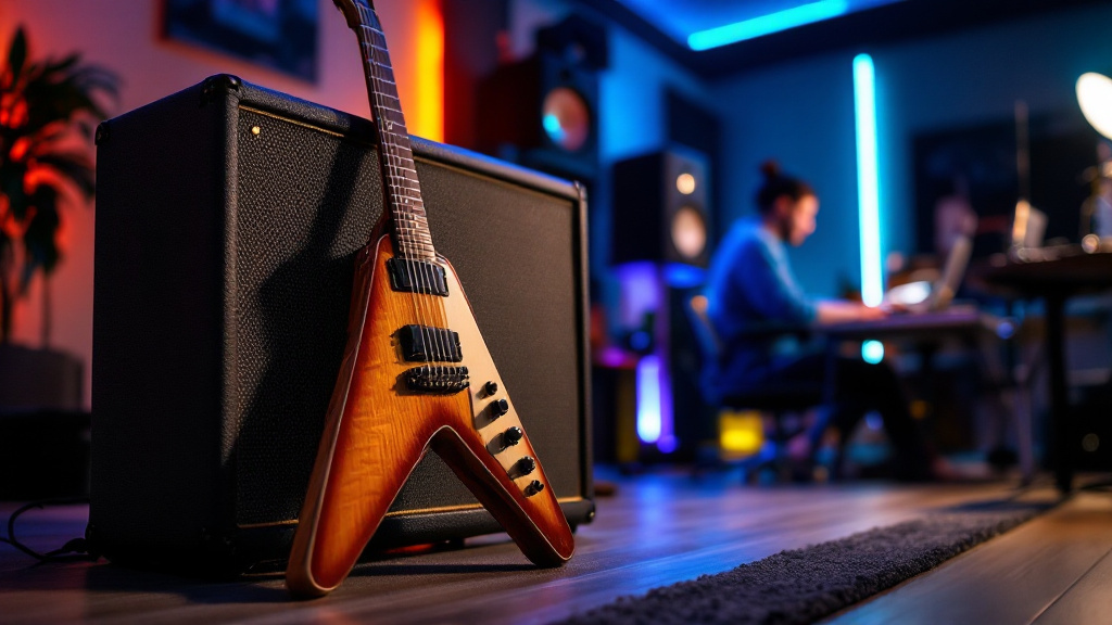 Gitarre und Verstärker in professionellem Studio-Setting