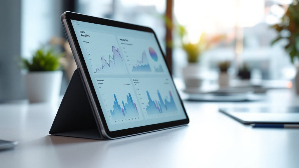 Moderne Arbeitsumgebung mit Datenanalyse auf Tablet-Bildschirm